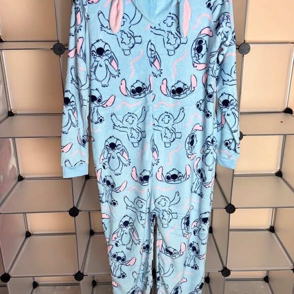 Disney Women's Stitch Light Blue Fleece PJ Onesie Size L NWOT - Picture 4 of 5